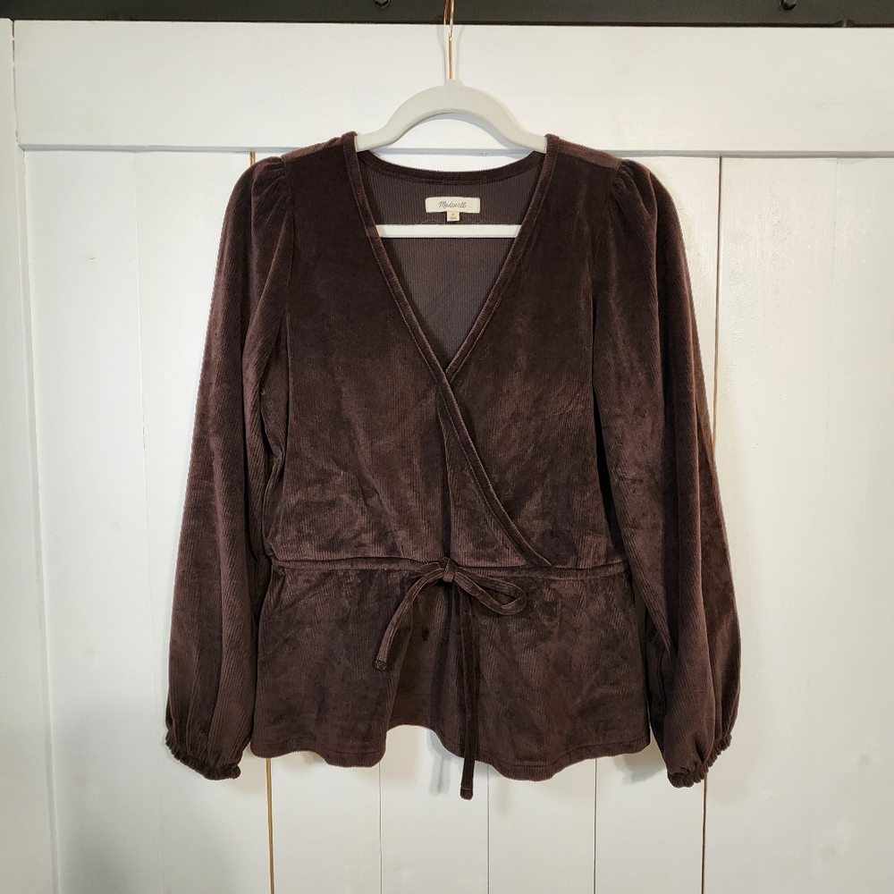 Madewell Corduroy Tie-Front Faux-Wrap Top - Picture 6 of 8